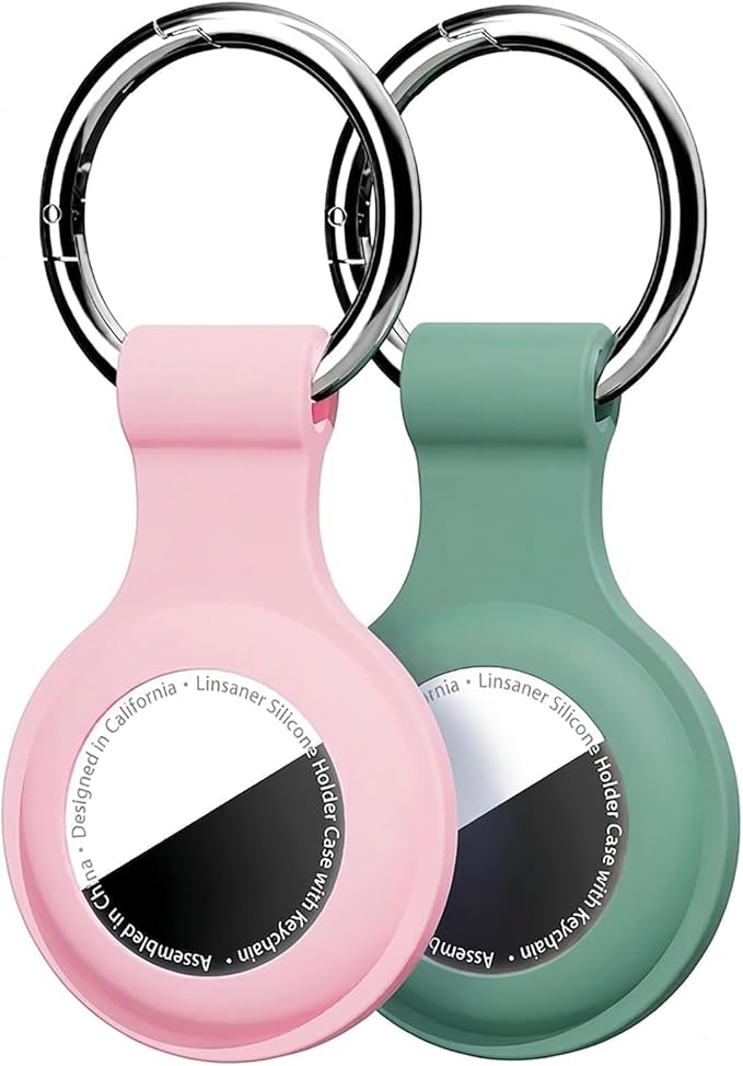 Linsaner [2 Pack] Holder for AirTag 2nd Gen (2026) & 1st Gen, Silicone Case Keychain Key Ring, Protective Cover for Apple for Air Tags, GPS Finder Accessories, Pink/Dark Green