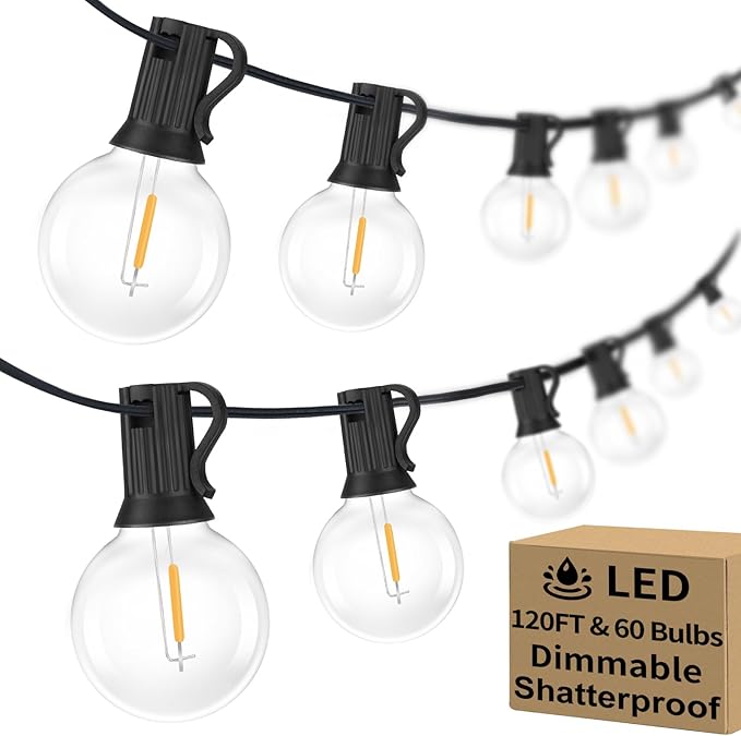 Bosceos 120FT Outdoor G40 LED Globe String Lights Dimmable Waterproof Shatterproof Light Strings with 60 Bulbs Connectable Commercial Hanging Lights for Christmas Patio House Backyard Balcony Party
