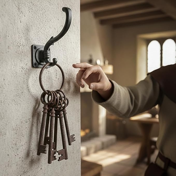 Mystic Colonial Medieval Wall Hooks Hand-Forged Black Coated | Rustic Heavy-Duty Hangers for Coats, Cloaks, Keys & Home Decor - Pack of 10