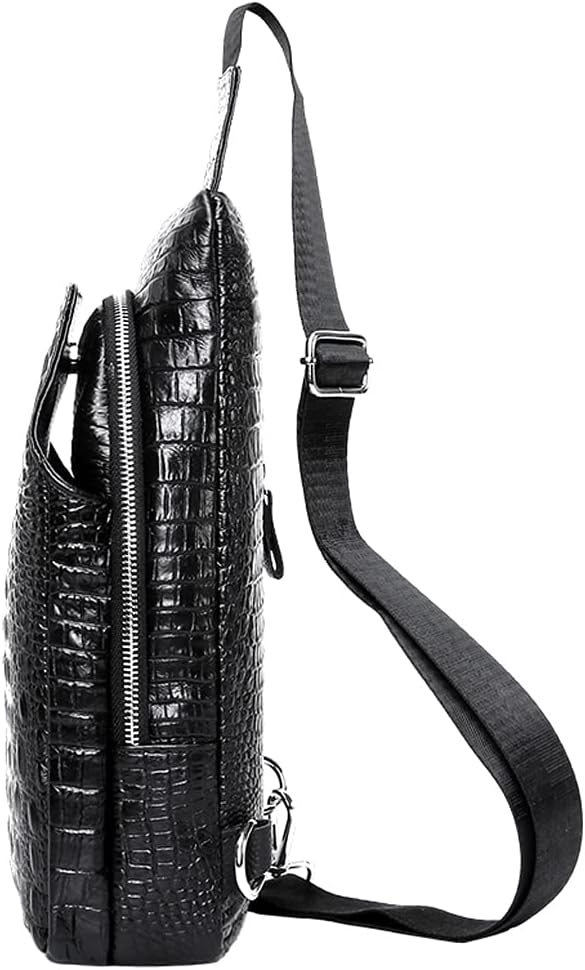 Hebetag Leather Sling Bag Crossbody Backpack for Men Travel Outdoor Office Work Camping Hunting Hiking Shoulder Chest Pack Casual Daypack, Black