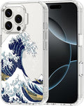 MOSNOVO Case for iPhone 16 Pro, [Buffertech 6.6ft Military-Grade Drop Protection] [Anti Peel Off Tech] Clear TPU Bumper Phone Case Cover Design - Great Wave