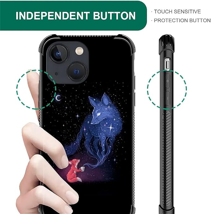for iPhone 14 Case, Galaxy Fox Wolf Pattern Graphic Design Girl Boy Soft Silicone Hard Acrylic Shock Protection for iPhone 14