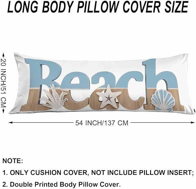 Beach Body Pillow Cover, Decorative Body Pillow Covers Ocean Starfish Seashells Pillow Cushion Case Zipper Body Pillowcase Soft Cushion Cover for Bedding,Couch,Home 20"X54"