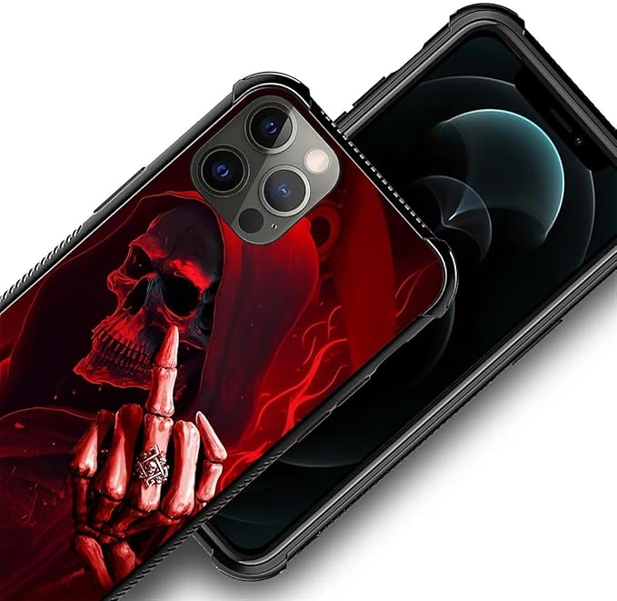 for iPhone 11 Pro Max Case, Gestures Funny Skull Pattern Graphic Design Girl Boy Soft Silicone Hard Acrylic Shock Protection for iPhone 11 Pro Max