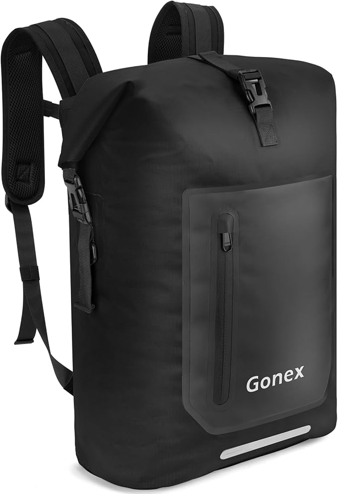 Gonex Ultralight Waterproof TPU Backpack, 55L Roll Top Dry Bag with Comfortable Padded Back Panel for Kayaking Boating Camping Fishing Travel,Black