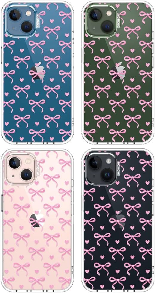 MOSNOVO for iPhone 13/14 Case | Military Grade 6.6ft Drop Tested | Clear with Bowtiful Love Design