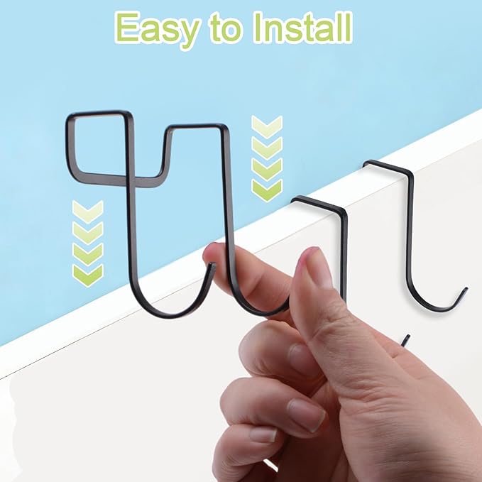 12Pcs Over Cabinet Double Hooks, Stainless Steel Over Cupboard Door Towel Hanger Multi-Purpose S-Shaped Hooks for Kitchen,Bathroom (Black)