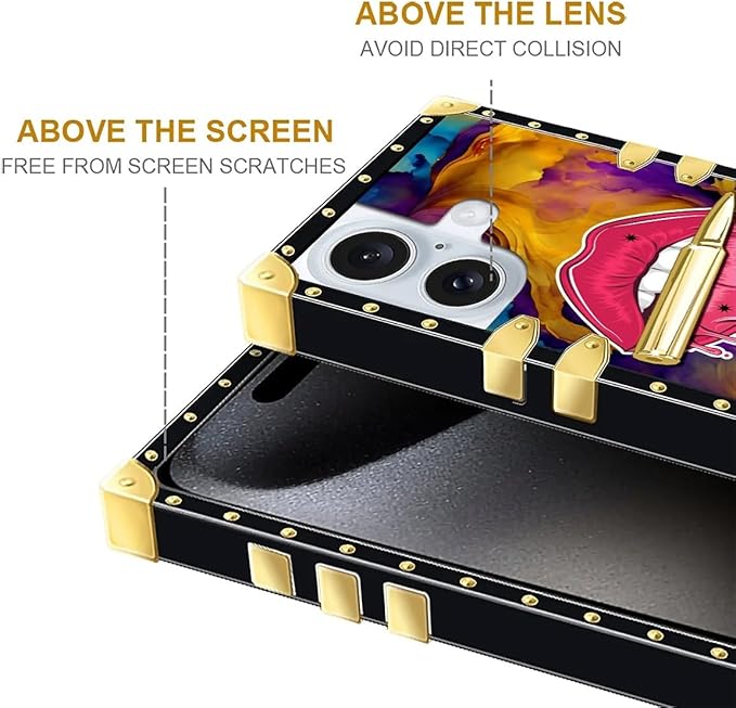 Compatible with iPhone 16 Plus Case, Cool Corlorful Lip Marble Luxury Golden Decoration for Girl Women Soft TPU Shockproof Protective Hard PC Back for iPhone 16 Plus
