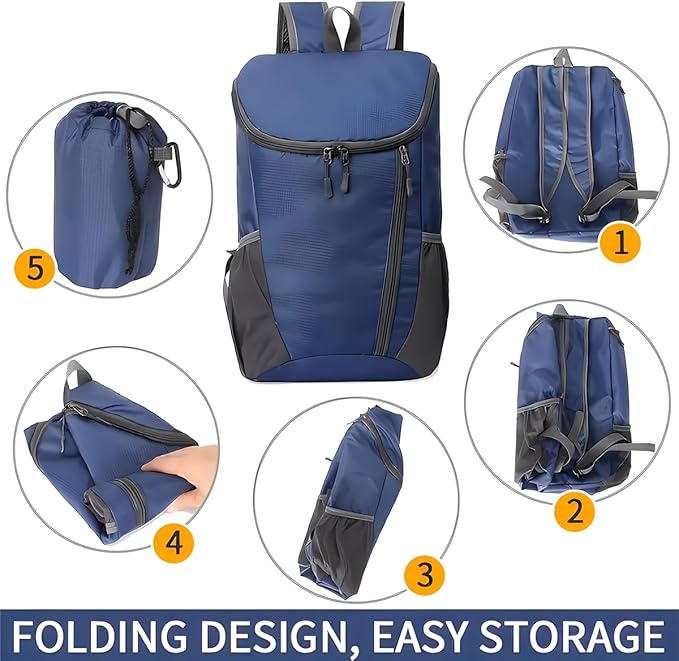 Portable Foldable Backpack Folding Mountaineering Bag, Ultralight Outdoor Cycling Rucksack, Travel Hiking Knapsack (Sky Blue)