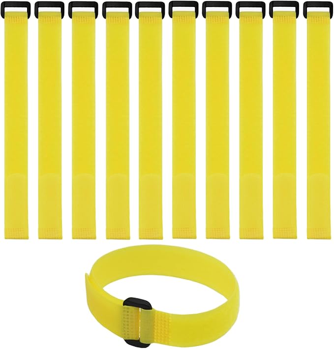 10 Pack (12 x 0.8 Inch) Reusable Fastening Cable Ties and Cable Straps Yellow Color Adjustable Multi-Purpose Hook and Loop Straps Nylon Cable Ties Organizer Fastener Management Wire Straps