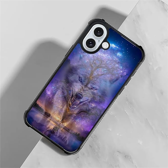 for iPhone 16 Case, Wolves in The Woods Pattern Graphic Design Girl Boy Soft Silicone Hard Acrylic Shock Protection for iPhone 16