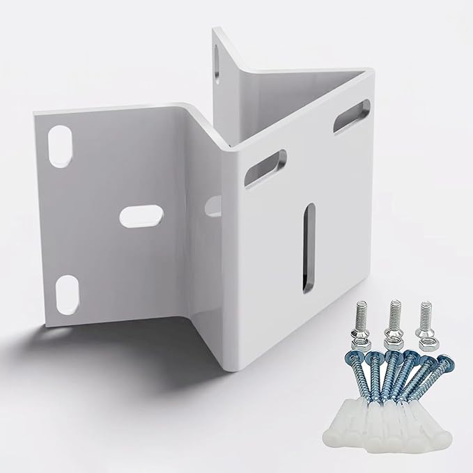 Outdoor Corner Security Camera Mount - White Metal Bracket for CCTV Surveillance System, Exterior Wall/Eaves/Stairwell Installation with Hardware Kit (1-Pack)