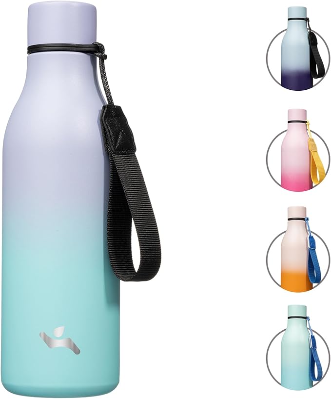 Konokyo Insulated Water Bottle with Strap,18 oz Double Wall Stainless Steel Vacuum Bottles Metal Water Flask,Lavender Green