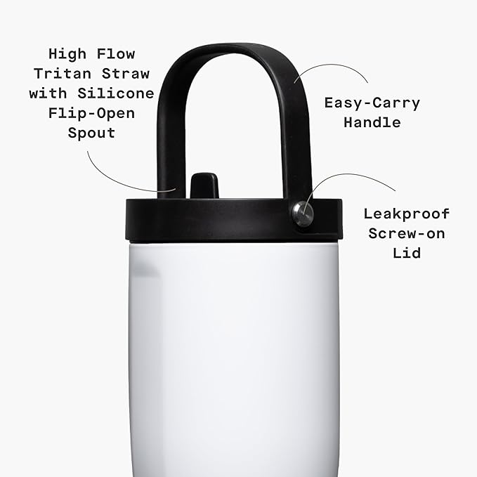 Corkcicle Go Cup XL - Leak-Proof Travel Tumbler - Triple Insulated Stainless Steel Water Bottle - Easy-Carry Handle - Summer Drinkware Gift - Keeps Drinks Ice Cold - 30 oz - Gloss White