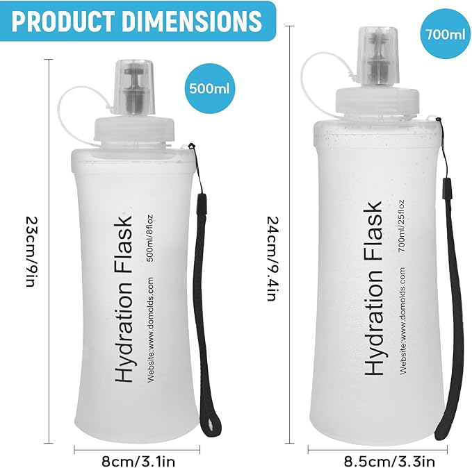 Soft Flask 700ML, TPU Collapsible Soft Water Bottle for Hydration Pack, Running Vest, Folding Water Bottle for Hiking, Cycling Hydration Flask - White