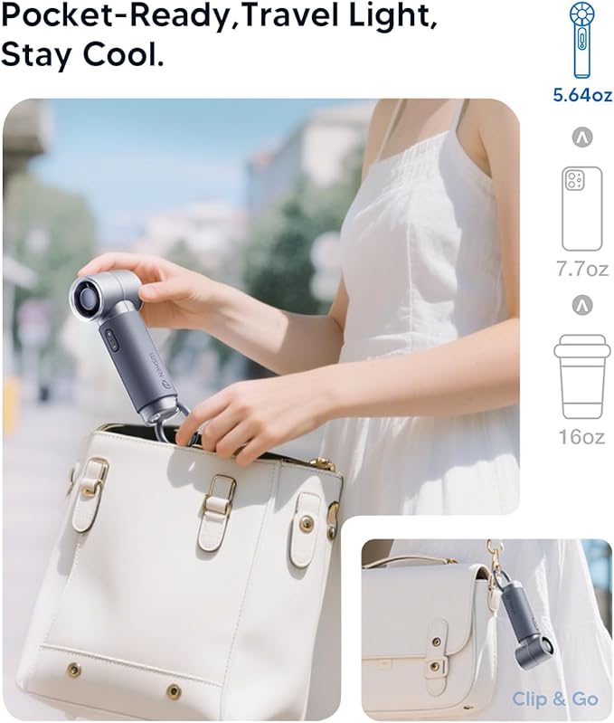 WSKEN Portable Handheld Fan, Rechargeable, 5 Speeds Mode, 20000rpm Brushless Motor, [Small But Powerful] - Ideal for Travel, Cruises, Hiking, Concerts & Lover Gifts(Gray)