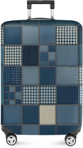 ANNA QUEEN Blue Patchwork Luggage Cover, Modern Grid Suitcase Protector, Stretchable Washable Cover for 32-34 Inch Luggage