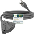 EP 6 Ft Outdoor Extension Cord with 3 Electrical Power Outlets - 16/3 SJTW Grey Cable with 3 Prong Grounded Plug for Safety Great for Christmas Lights, Garden and Major Appliances