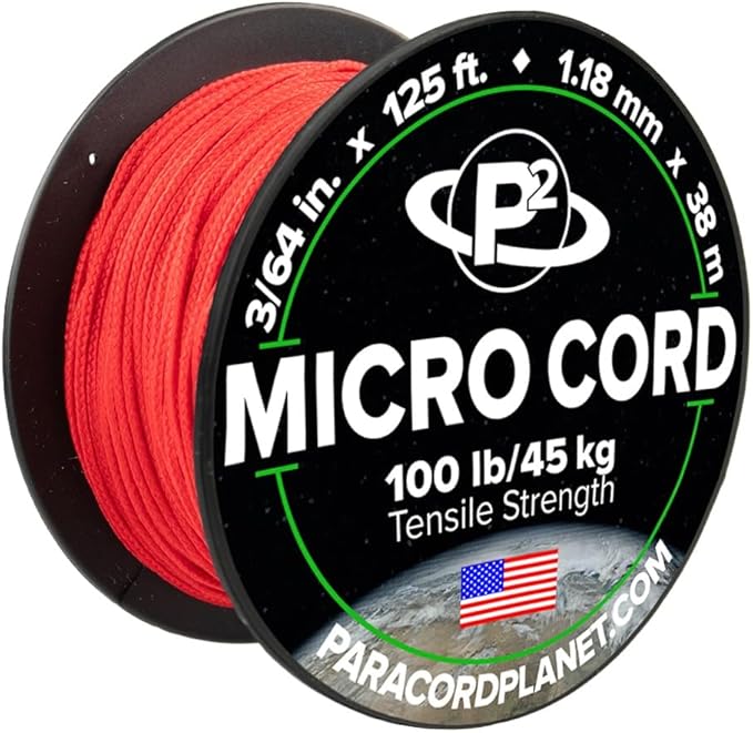 Paracord Planet Micro Paracord – Thin Braided Cord for Crafting, Fishing, and DIY Projects in 125 ft Spools – Scarlet Red