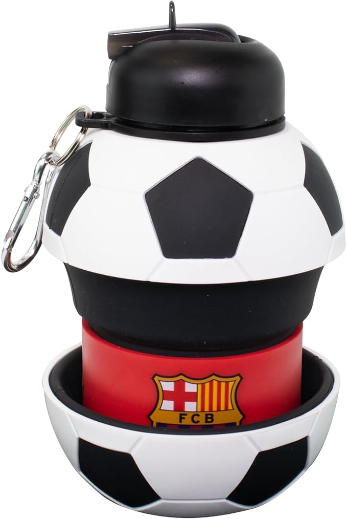 Maccabi ART Barcelona Clip-On Collapsible 1 Liter, 34 oz. size BPA-Free Silicone Soccer Large Water Bottle