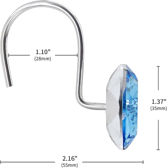 MitoVilla Blue Shower Curtain Hooks Rings, Metal Shower Hooks for Shower Curtain Liner, Blue Rust Proof Shower Rings for Curtain Accessories and Bathroom Shower Rod, 12 Pack Bathroom Set