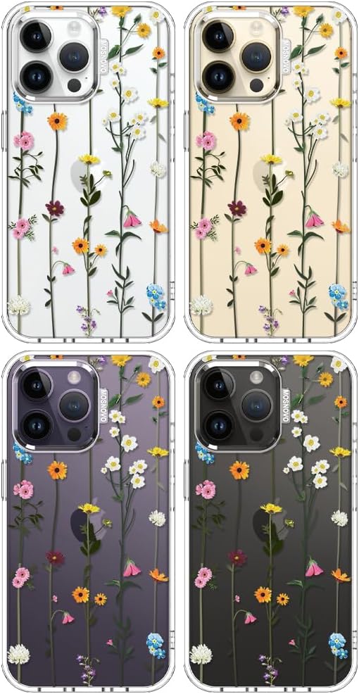 MOSNOVO Case for iPhone 14 Pro Max, [Buffertech 6.6ft Military-Grade Drop Protection] [Anti Peel Off Tech] Clear TPU Bumper Phone Case Cover Design - Wildflowers