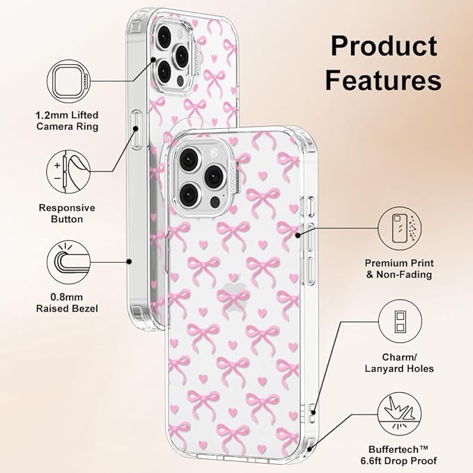MOSNOVO Case for iPhone 12 & iPhone 12 Pro, [Buffertech 6.6ft Military-Grade Drop Protection] [Anti Peel Off Tech] Clear TPU Bumper Phone Case Cover Design - Bowtiful Love
