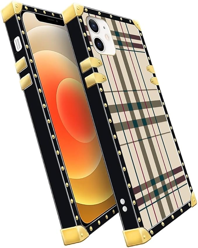 Compatible with iPhone 11 Case, Black Red Beige Stripes Luxury Golden Decoration for Girl Women Soft TPU Shockproof Protective Hard PC Back for iPhone 11