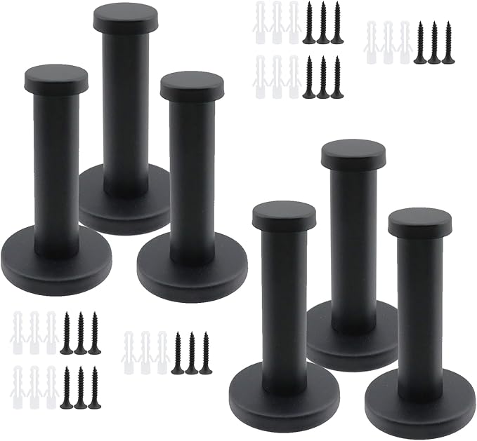 Wall Hooks Heavy Duty Coat Hooks Stainless Steel Clothes Hanger for Hanging Bathroom Towels Handbag Black 2.8-inch Length with 16mm Shank Dia - Pack of 6
