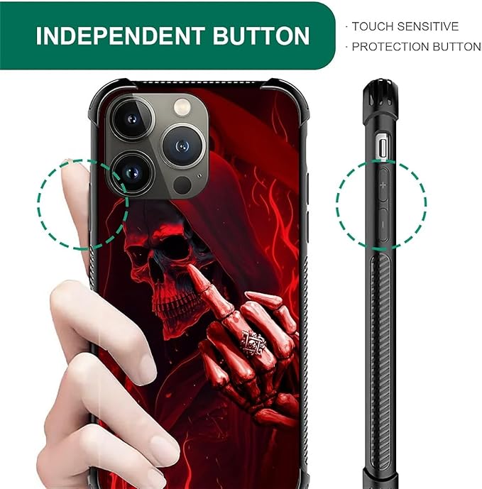 for iPhone 14 Pro Case, Gestures Funny Skull Pattern Graphic Design Girl Boy Soft Silicone Hard Acrylic Shock Protection for iPhone 14 Pro
