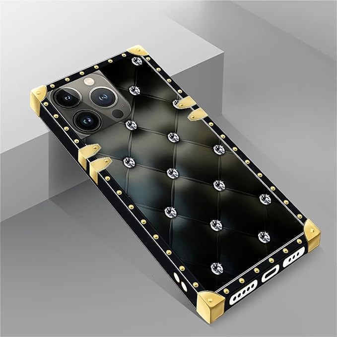 Compatible with iPhone 14 Pro Case, Shiny Black Sofa Crystal Luxury Golden Decoration for Girl Women Soft TPU Shockproof Protective Hard PC Back for iPhone 14 Pro
