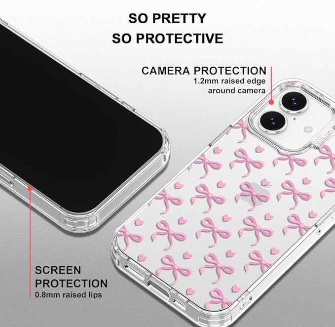 MOSNOVO for iPhone 17 Case | Military Grade 6.6ft Drop Tested | Camera Control | Clear with Bowtiful Love Design