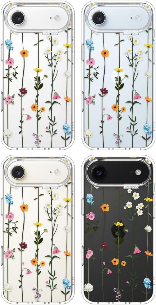 MOSNOVO for iPhone Air Case | Military Grade 6.6ft Drop Tested | Camera Control | Clear with Wildflowers Design