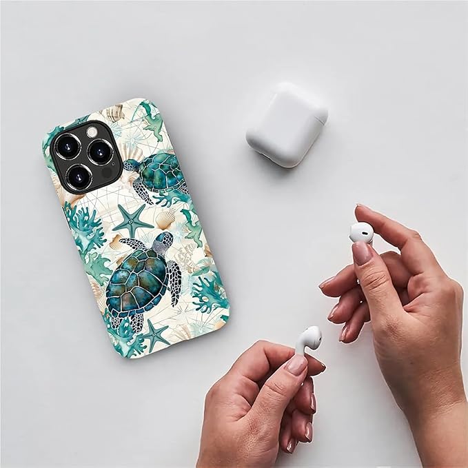 for iPhone 12 Pro Max Case,HH2 Ocean Sea Turtle Nautical Map Hybrid 2 Layer Hard Shell Silicone Protective Pattern Design Case