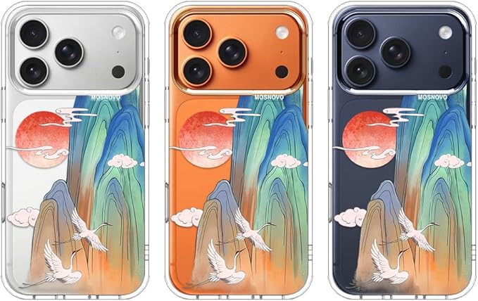 MOSNOVO for iPhone 17 Pro Case, Shockproof Military-Grade Protection 6.6ft Drop Tested, Camera Control, Clear Phone Case for iPhone 17 Pro, Celestial Cranes Design