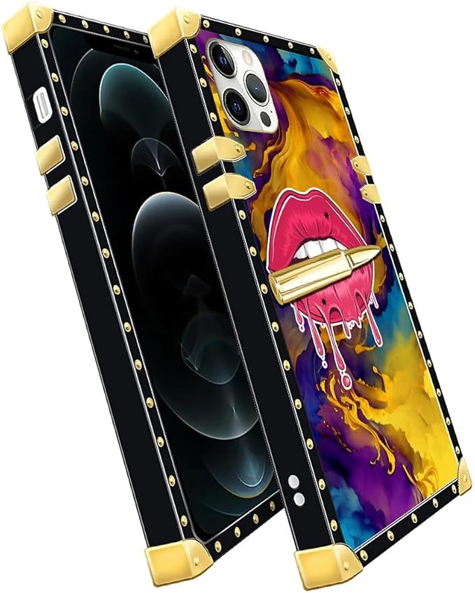 Compatible with iPhone 11 Pro Max Case, Cool Corlorful Lip Marble Luxury Golden Decoration for Girl Women Soft TPU Shockproof Protective Hard PC Back for iPhone 11 Pro Max