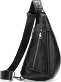 Hebetag Leather Crossbody Sling Bag for Men Women Single Shoulder Chest Pack Backpack Outdoor Travel Camping Casual Daypack Black
