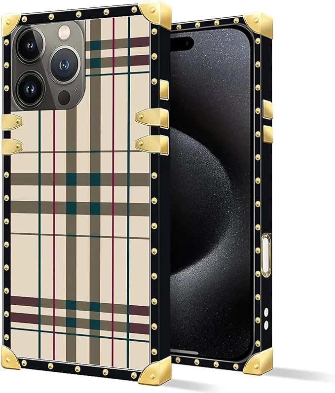 Compatible with iPhone 16 Pro Max Case, Black Red Beige Stripes Luxury Golden Decoration for Girl Women Soft TPU Shockproof Protective Hard PC Back