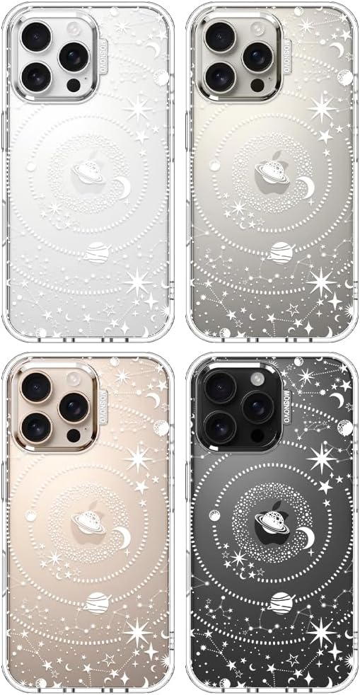 MOSNOVO Case for iPhone 16 Pro Max, [Buffertech 6.6ft Military-Grade Drop Protection] [Anti Peel Off Tech] Clear TPU Bumper Phone Case Cover Design - Galaxy