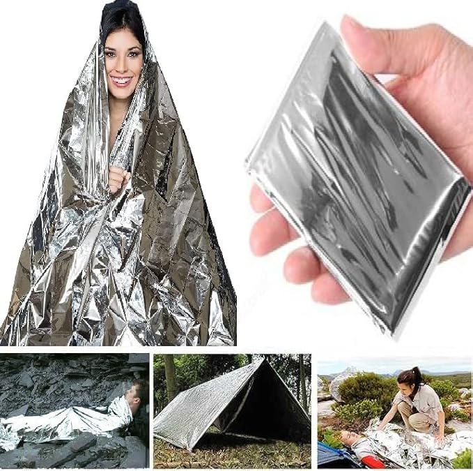 GALAXYLENSE Emergency Mylar Thermal Blanket for Survival First Aid Kits Army Outdoors Hiking Camping Bug Out Trauma Desert All Weather Condition Protection (100 Packs Silver)