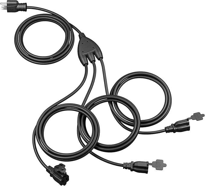 DEWENWILS Outdoor Extension Cord Multiple Outlets 45ft, Evenly Spaced 3 Outlets Plugs with Safety Cover, 16/3 SJTW Weatherproof Wire for Lights Holiday Decorations
