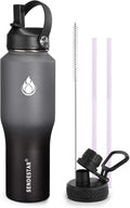 SENDESTAR Water Bottle 32oz,Wide Mouth Stainless Steel Vacuum Insulated Double Wall Keep Liquids Cold or Hot All Day,Sweat Proof Sport Design,Fit Car Cup Holder,2 Lids(Straw and Spout lid)(Gray&Black)