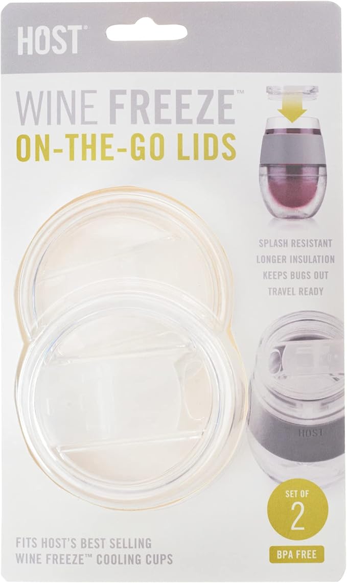 Host Wine Freeze Replacement Lids for Tumblers - Set of 2, Sliding Tab Closure, Travel Cup Lid for Wine Freeze Cooling Cup, Clear