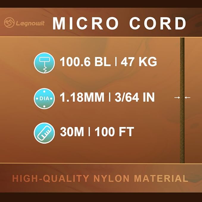 Micro Paracord, 1.18mm x 100ft Thin Mini Utility Braided Small Paracord for Crafting, DIY Project, Camping and More