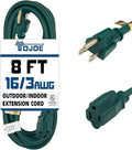 YOJOE Indoor Outdoor Extension Cord, 3 Prong 13A Weatherproof Power Cord, 16 Gauge Heavy Duty 8 ft Green Extension Cord for Garage, Garden and Home, 16/3 SJTW UL Listed