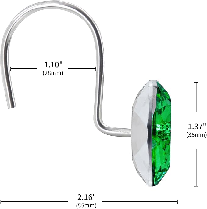 MitoVilla Green Shower Curtain Hooks Rings, Metal Shower Hooks for Emerald Green Shower Curtain & Liner, Rust Proof Shower Rings for Bathroom Shower Rod, 12 Pack Bathroom Set
