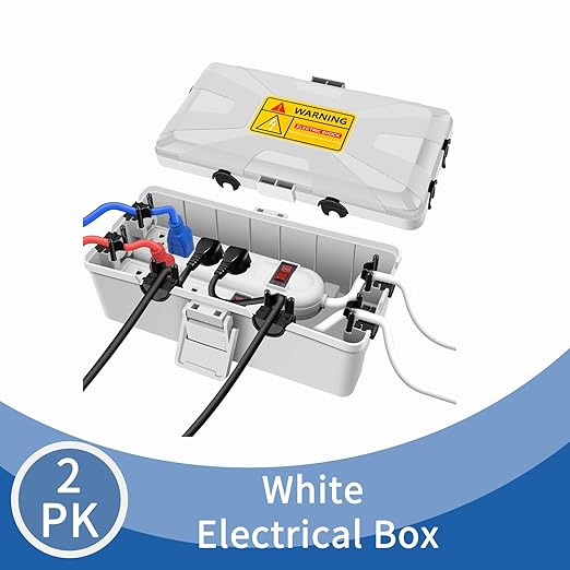 NineLeaf [2 Pack] Outdoor Electrical Box Waterproof, Medium Weatherproof Electrical Box (10.3x5.9x3.7 inch), Extension Cord Cover for Power Strip, Timer, Plug, Christmas Light, Grey