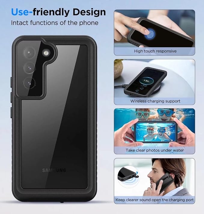 Lanenas for Samsung Galaxy S22 Case, Waterproof Case with Built-in Screen Protector, Shockproof Dustproof Heavy Duty Full Body Protective Case for Samsung Galaxy S22 5G 6.1" Black