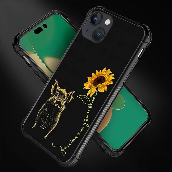 for iPhone 14 Plus Case, Pig Sunflower Yellow Sunshine Pattern Made of Soft Silicone Hard Acrylic Shock Protection for iPhone 14 Plus