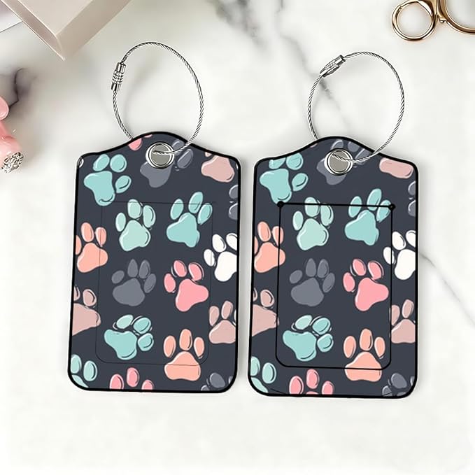 2Pcs Cute Dog Paw Luggage Tags for Suitcases, 2.83x4.53 Pet Lovers Travel ID Labels with Privacy Cover, Aesthetic Animal Print Bag Tags for Backpacks, Mothers Day Gifts for Dog Cat Moms